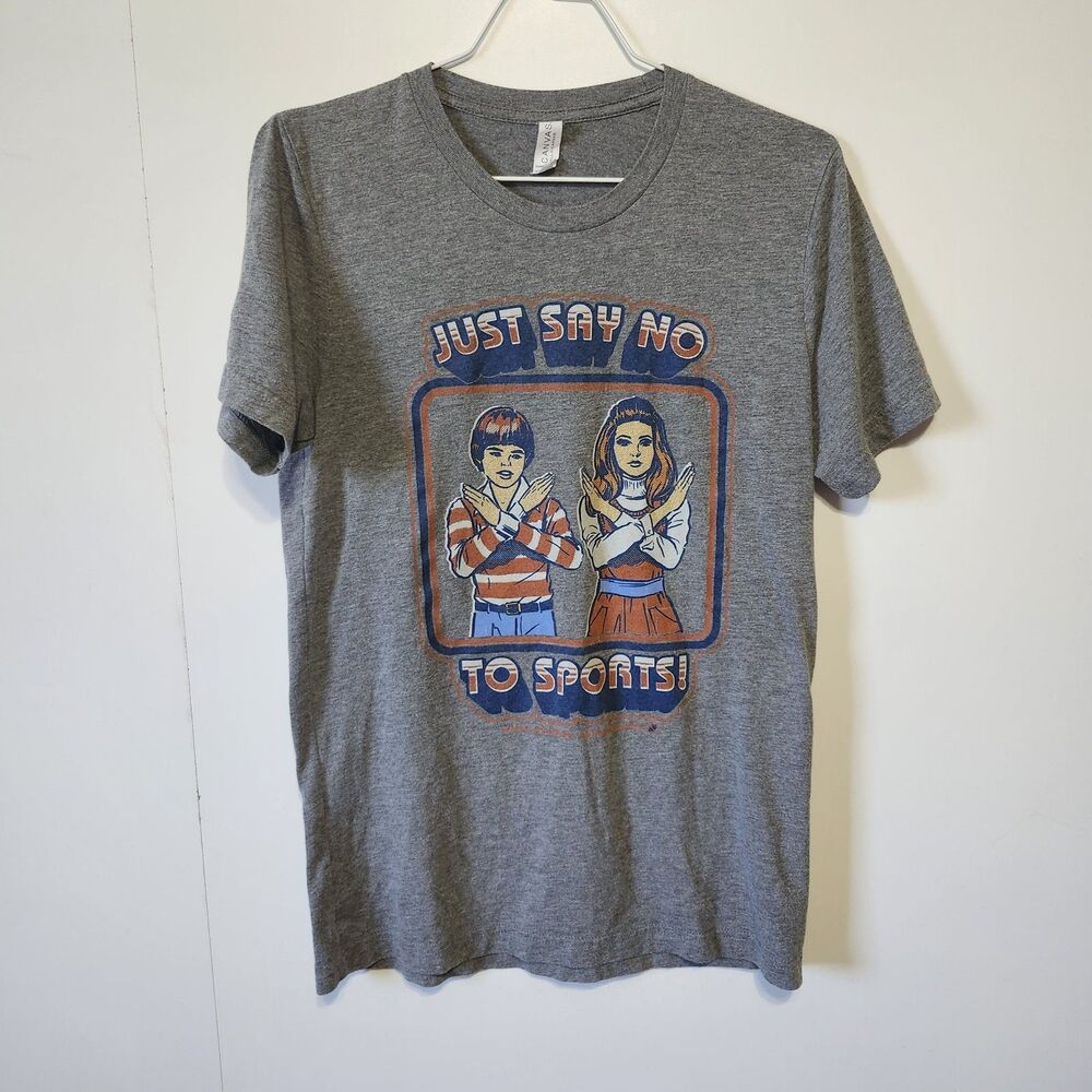 Steven Rhodes Just Say No To Sports Graphic Tee Women's Small Gray Retro Humor